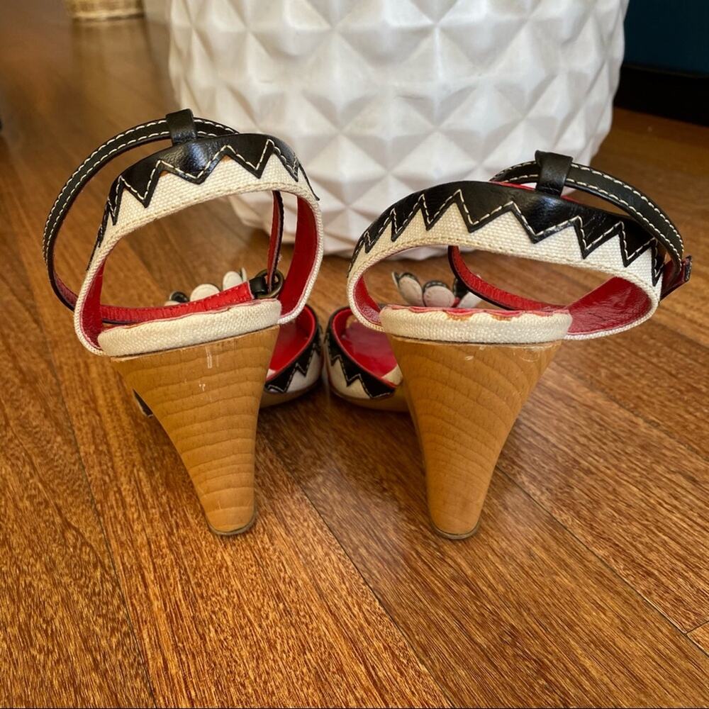 MOSCHINO Wedge Linen Leather Heels US 8 EU38 - Picture 2 of 9